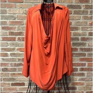 Eileen Fisher 100% Silk Reddish Orange Blouse Size Medium